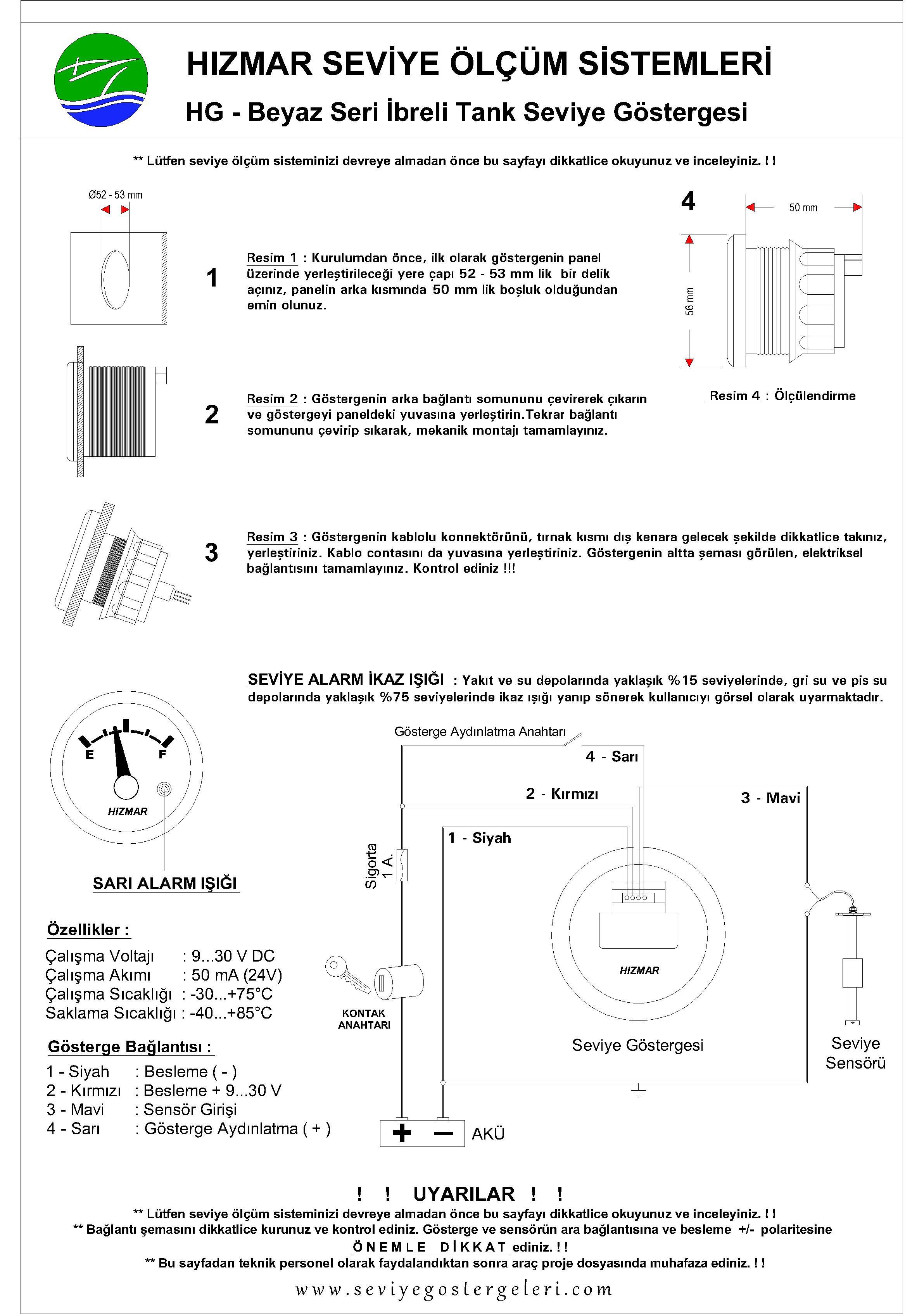 Beyaz İbreli Yakıt Seviye Göstergesi 