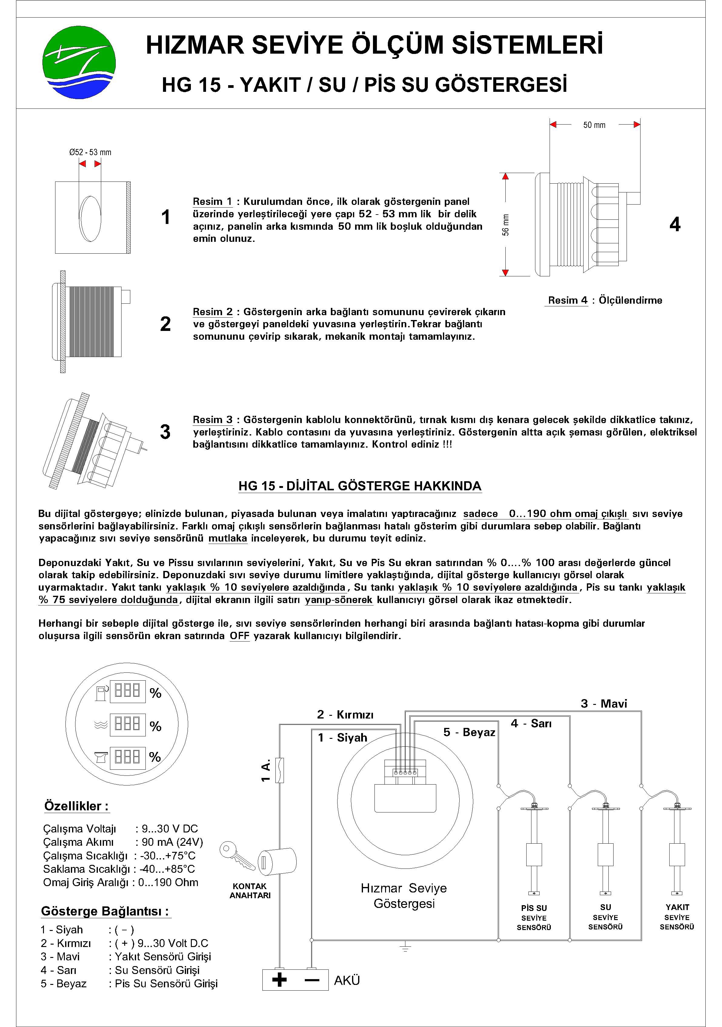 Tekne Yat Özel Tasarım Seviye Göstergesi 3 Lü 