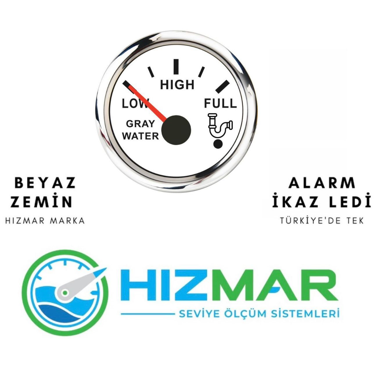 Beyaz İbreli Gri Su Seviye Göstergesi
